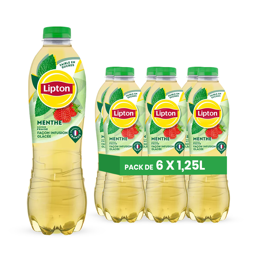 Lipton Ice Tea Menthe & Fraise Infusion Glacée Pack 6 x 1,25L – Thé Infusé Rafraîchissant