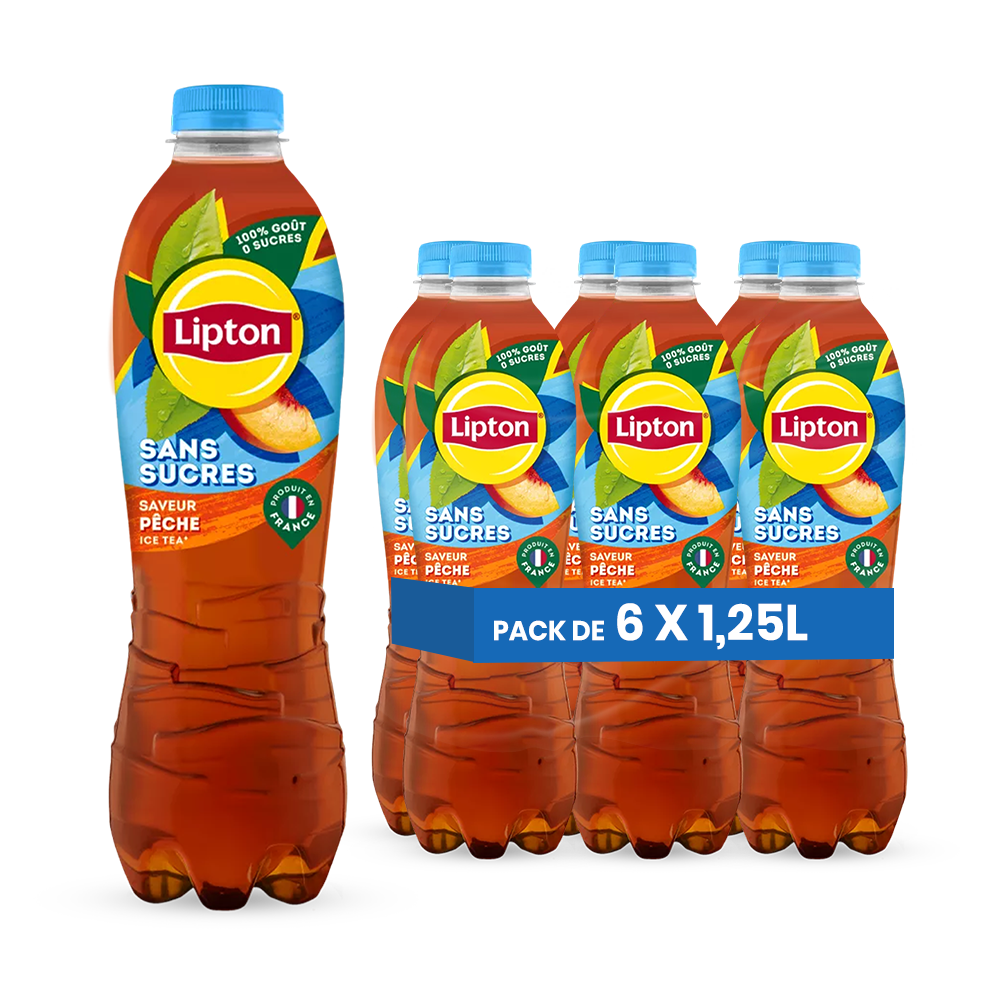 Lipton Ice Tea Pêche Sans Sucres Pack 6 x 1,25L – Thé Glacé Light Pêche