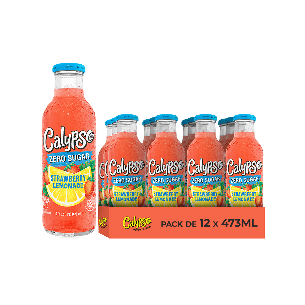 Calypso Strawberry Zero Sugar – Pack de 12 Bouteilles 473ML | Limonade Fraise Sans Sucre