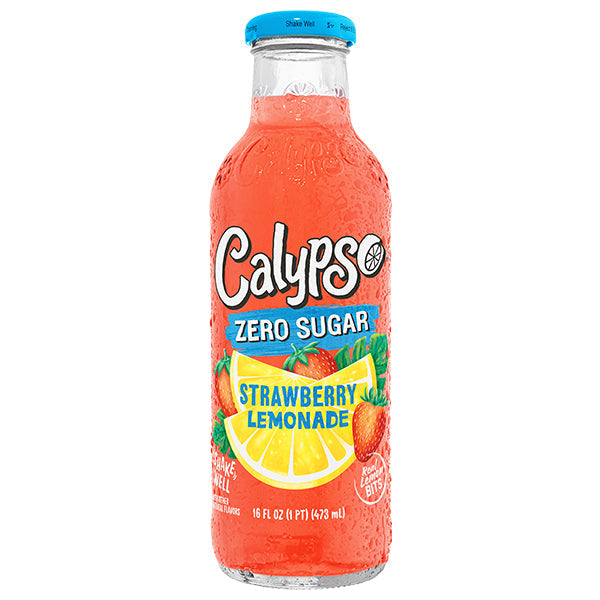 Calypso Strawberry Zero Sugar – Pack de 12 Bouteilles 473ML | Limonade Fraise Sans Sucre