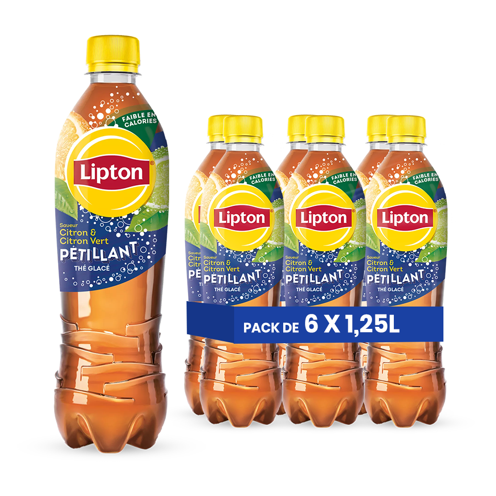 Lipton Ice Tea Citron & Citron Vert Pétillant Pack 6 x 1,25L – Thé Gazeux Frais