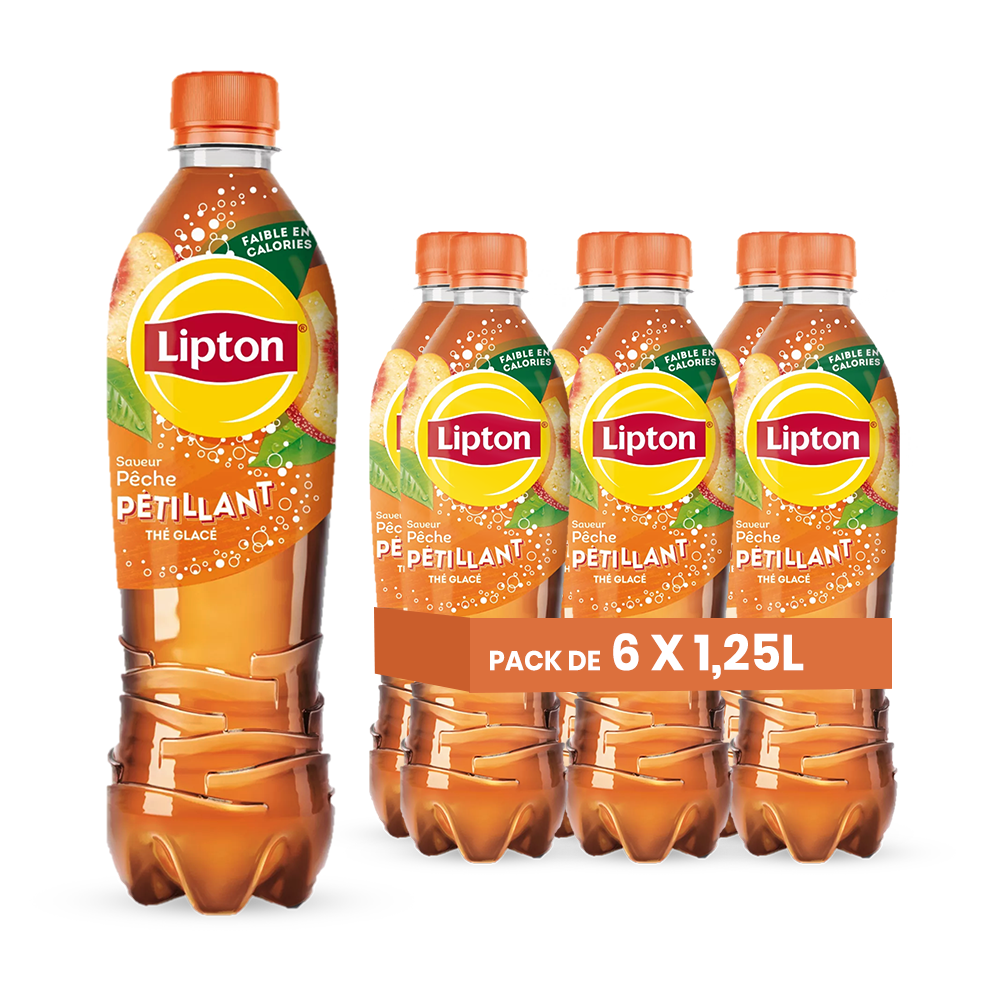 Lipton Ice Tea Pêche Pétillant Pack 6 x 1,25L – Thé Gazeux Saveur Pêche