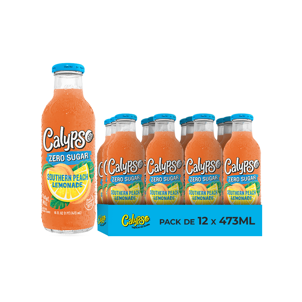 Calypso Southern Peach Zero Sugar – Pack de 12 Bouteilles 473ML | Limonade Pêche du Sud Sans Sucre