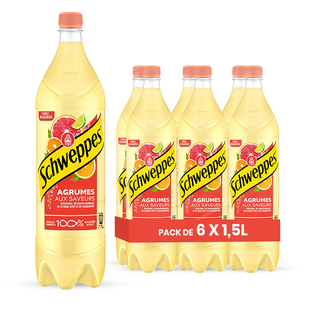 Schweppes Citrus – Pack of 6 1.5L Bottles | Sparkling Citrus Flavored Drink