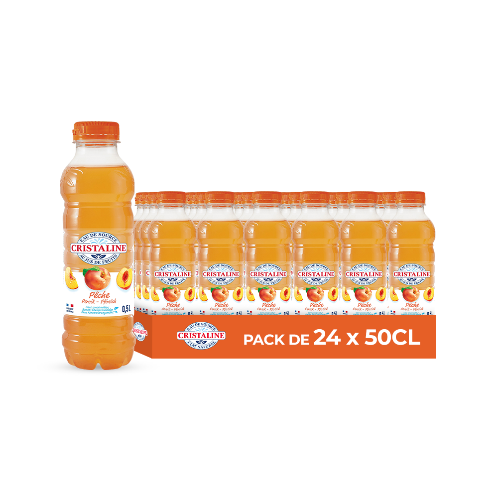 Cristaline Pêche – Pack de 24 Bouteilles (24 x 50cl) | Eau Aromatisée Goût Pêche