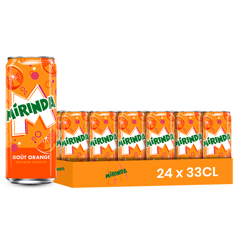 Mirinda Orange – Pack de 24 Canettes (24 x 33cl) | Soda Saveur Orange Intense