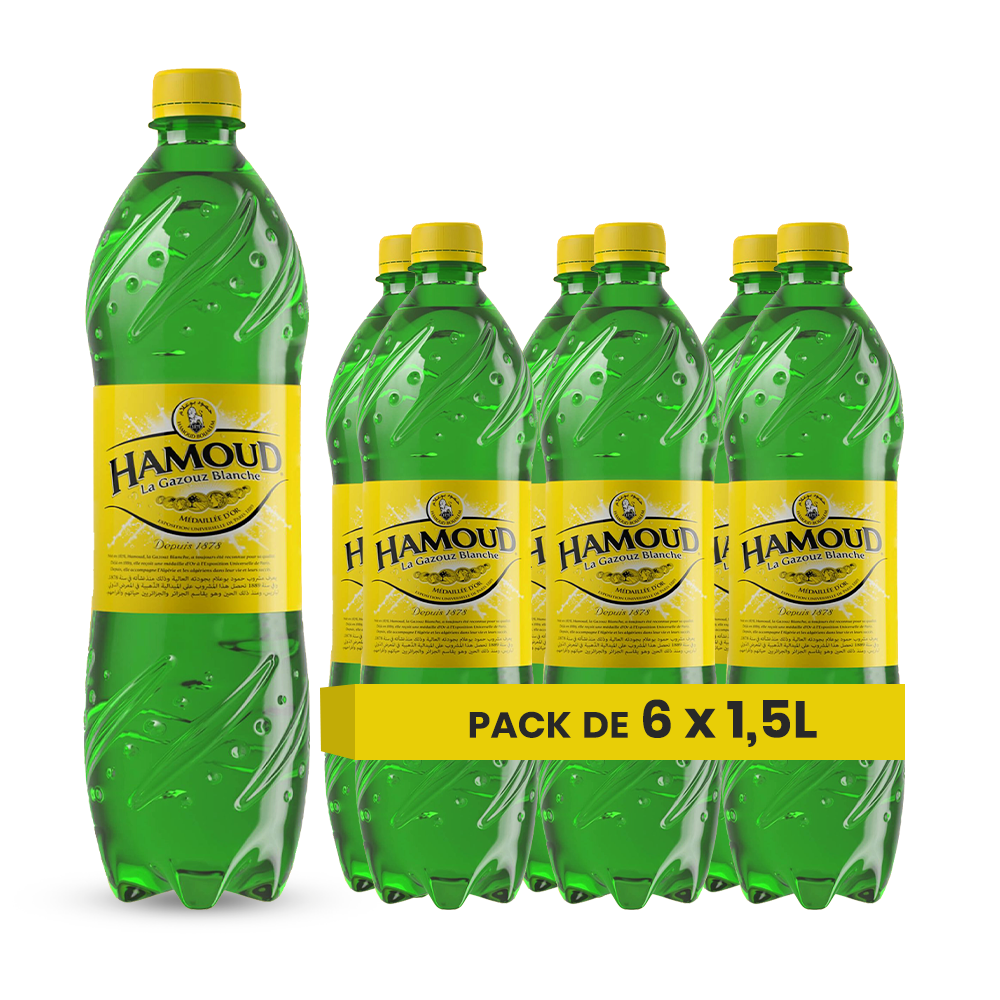 Hamoud La Gazouz Blanche – Pack de 6 Bouteilles (6 x 1,5L) | Limonade Blanche Algerienne