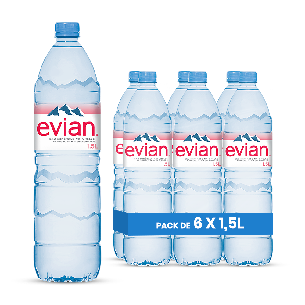 Eau Evian Pack 6 x 1,5L – Bouteilles Eau de Source