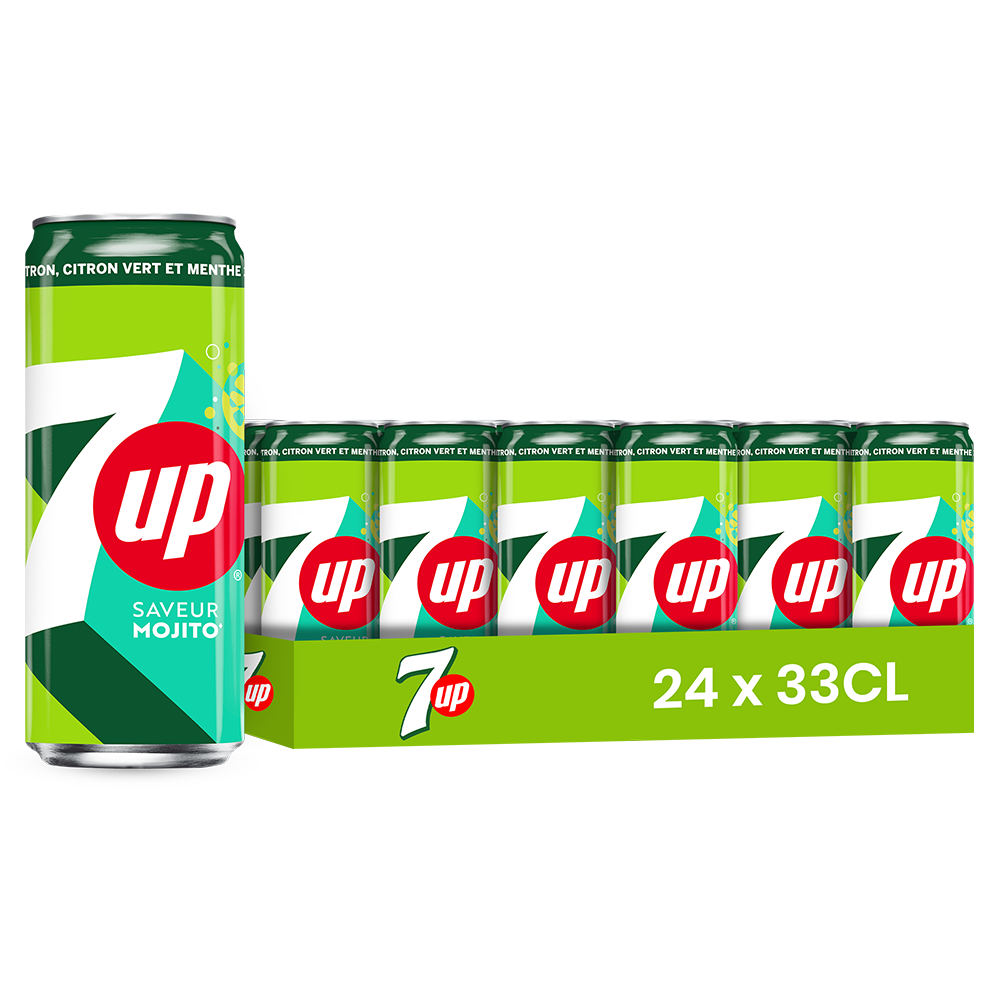 7UP Mojito – Pack de 24 Canettes (24 x 33cl) | Saveur Menthe & Citron Vert