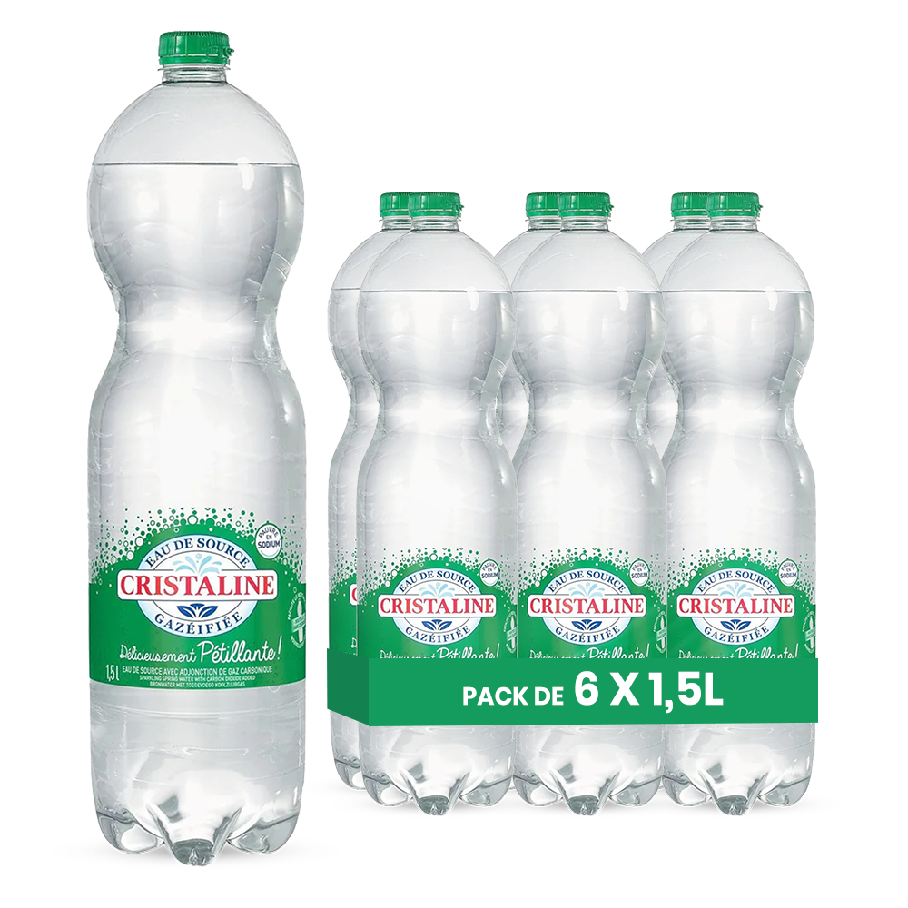 Eau Cristaline Gazeuse – Pack de 6 Bouteilles (6 x 1,5L) | Eau Minérale Pétillante