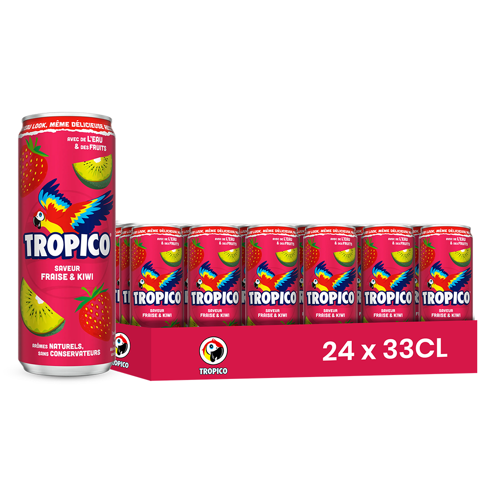 Tropico Saveur Fraise & Kiwi – Pack de 24 Canettes 33CL | Boisson Fruitée Rafraîchissante