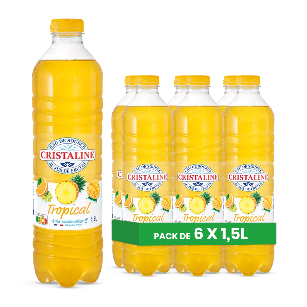 Cristaline Tropical – Pack de 6 Bouteilles (6 x 1,5L) | Eau Aromatisée Exotique