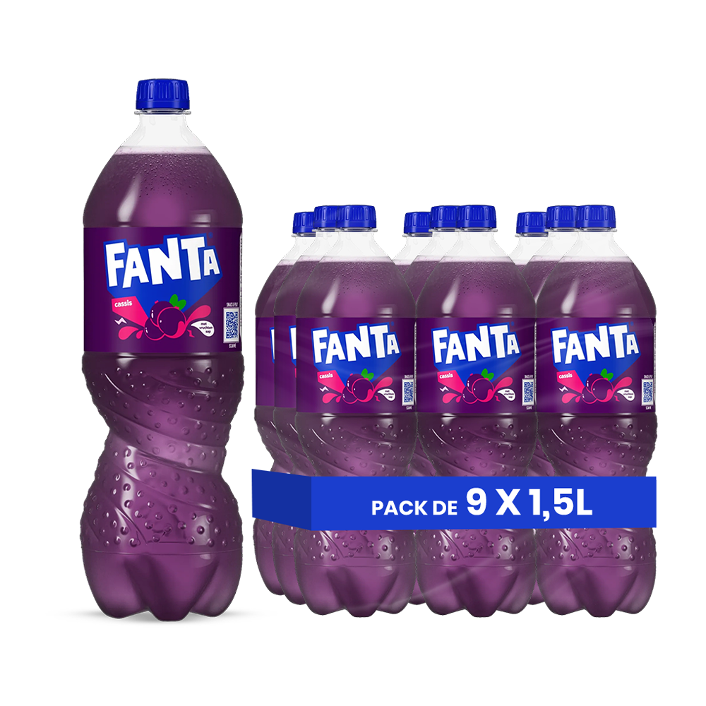 Fanta Cassis (EU) – Pack de 9 Bouteilles (9 x 1,5L) | Saveur Fruits Noirs