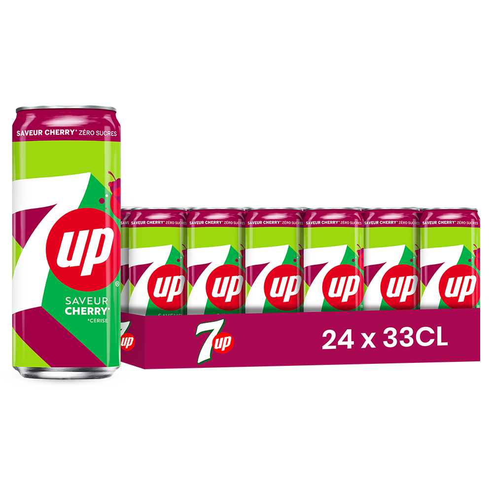 7UP Cherry – Pack de 24 Canettes (24 x 33cl) | Saveur Cerise Gazeuse