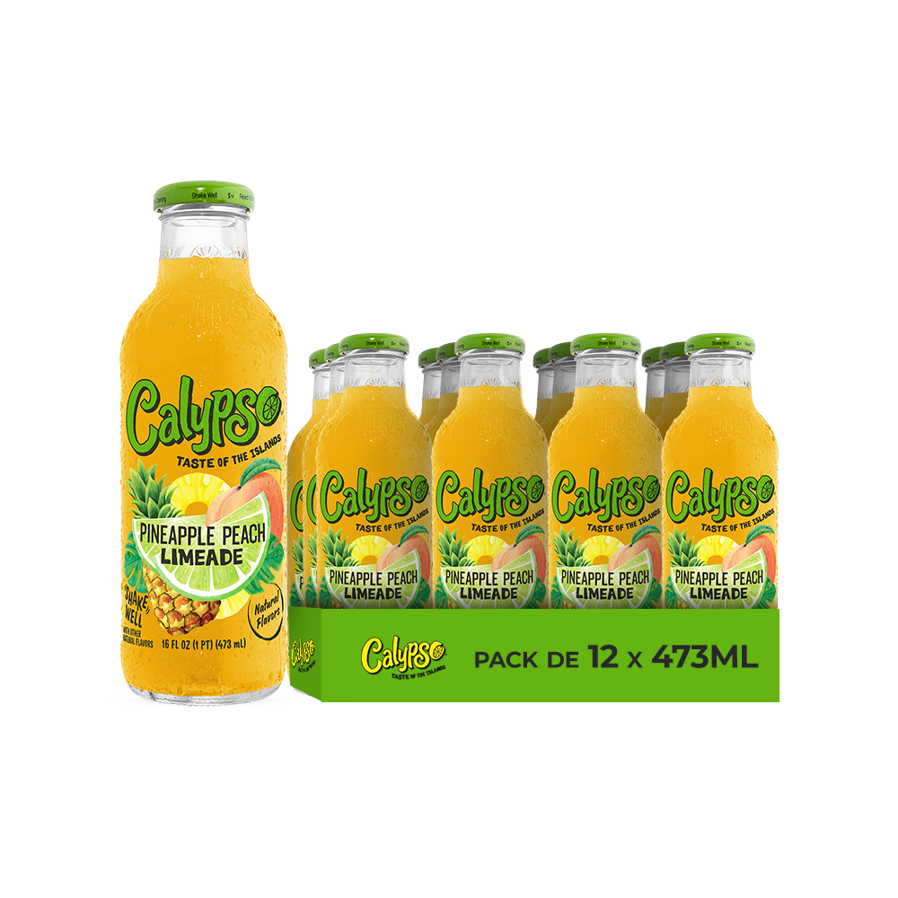 Calypso Pineapple Peach Limeade – Pack de 12 Bouteilles 473ML | Limonade Ananas Pêche Citron Vert