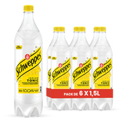Schweppes Indian Tonic – Pack de 6 Bouteilles 1,5L | Eau Tonique Indienne Grande Bouteille