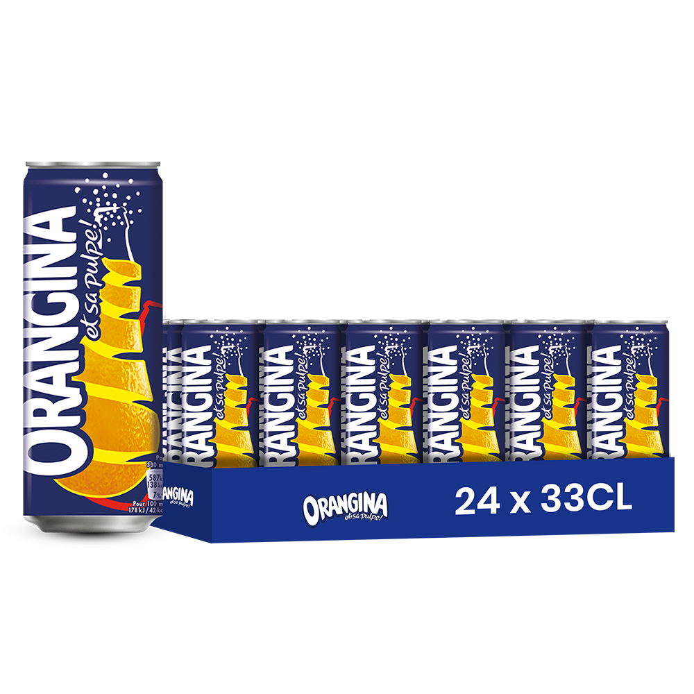 Orangina – Pack de 24 Canettes (24 x 33cl) | Boisson Gazeuse à la Pulpe d’Orange