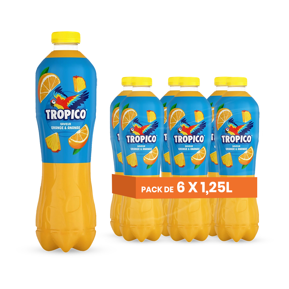 Tropico Orange & Ananas – Pack de 6 Bouteilles (6 x 1,25L) | Boisson Fruitée Rafraîchissante Saveur Tropicale