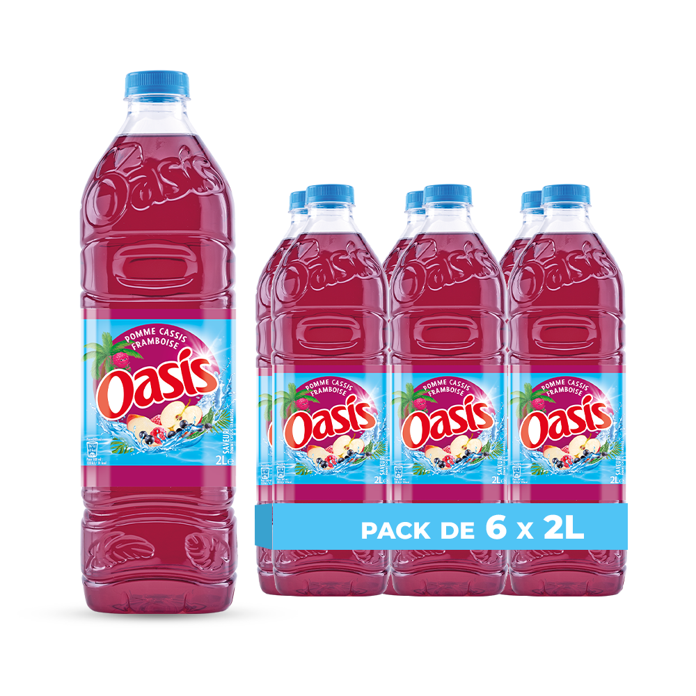 Oasis Pomme Cassis Framboise – Pack de 6 Bouteilles (6 x 2L) | Goût Fruitée Intense