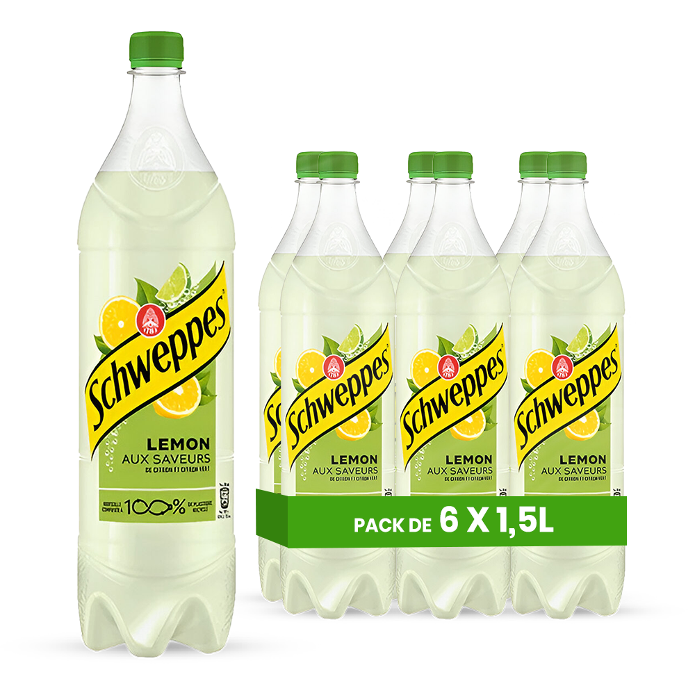 Schweppes Lemon – Pack of 6 1.5L Bottles | Sparkling Lemon Drink Large Bottle