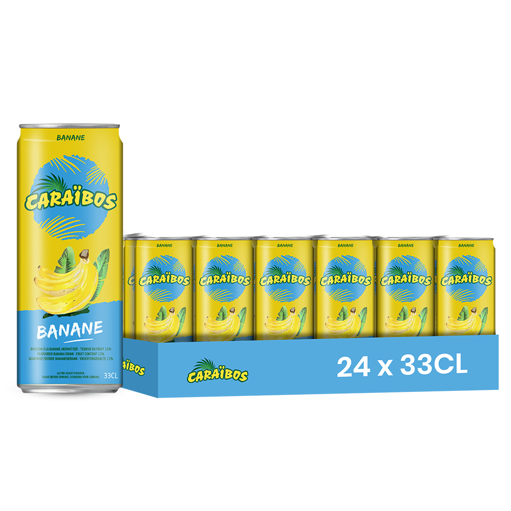 Caraïbos Banane – Pack de 24 Canettes (24 x 33cl) | Saveur Banane Tropicale