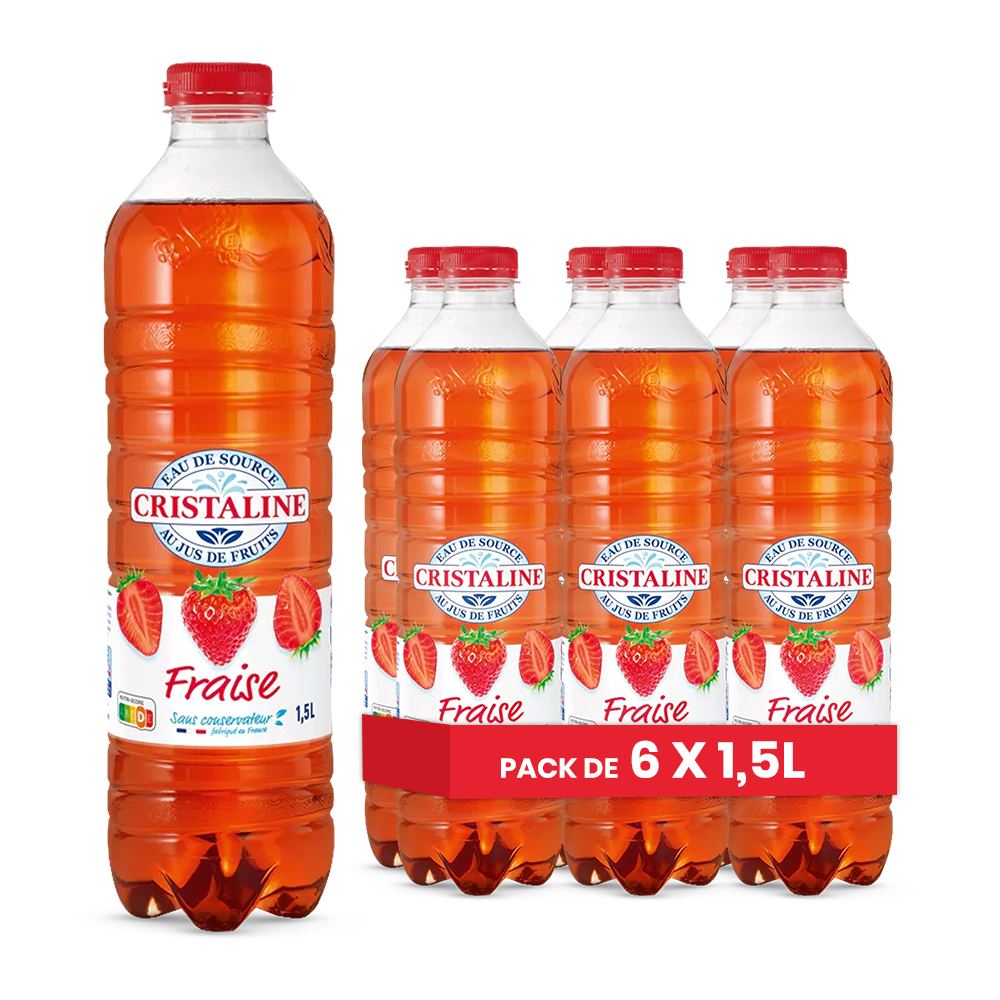 Cristaline Fraise – Pack de 6 Bouteilles (6 x 1,5L) | Format Familial Saveur Fraise