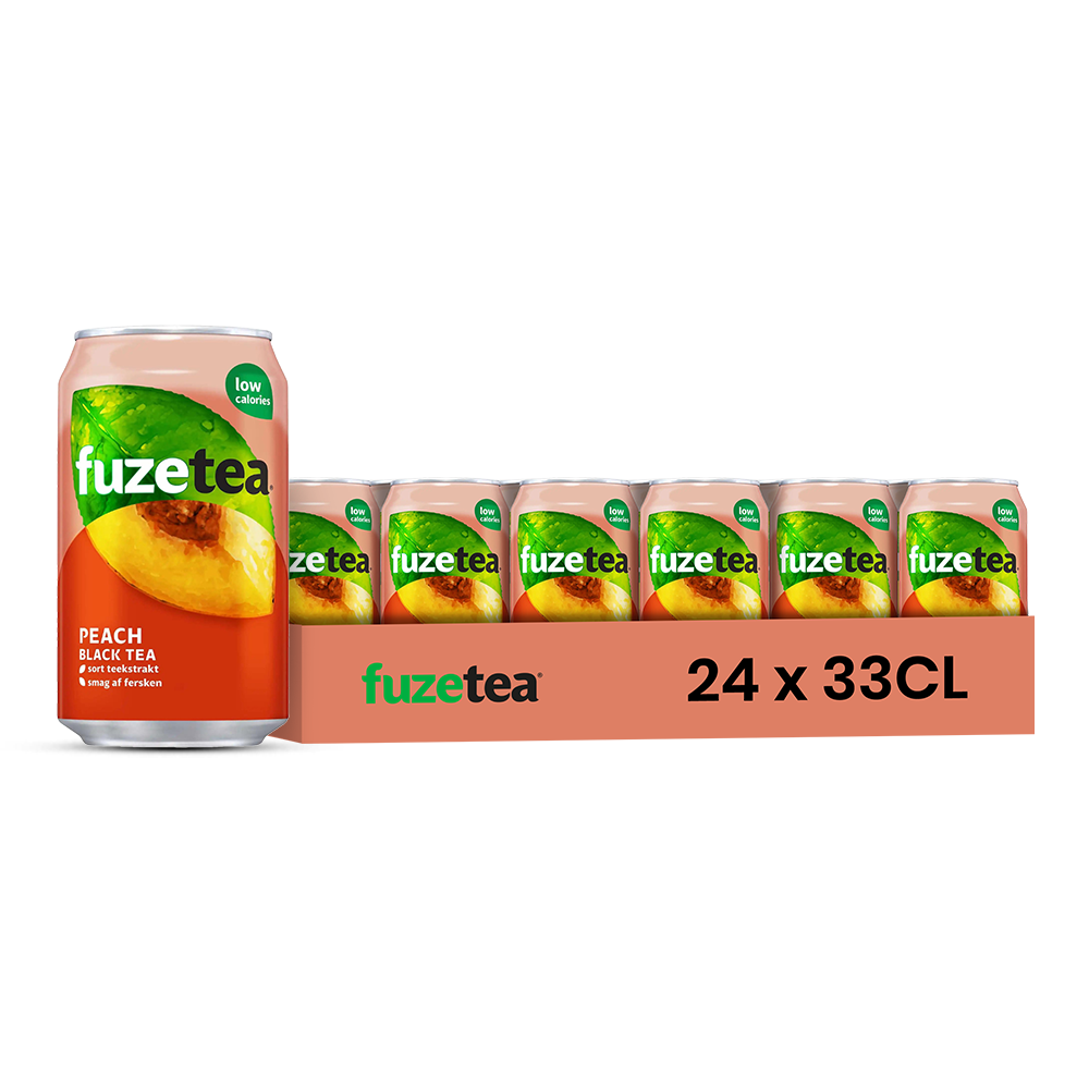 Fuze Tea Pêche (DK) – Pack de 24 Canettes (24 x 33cl) | Thé Glacé Fruitée