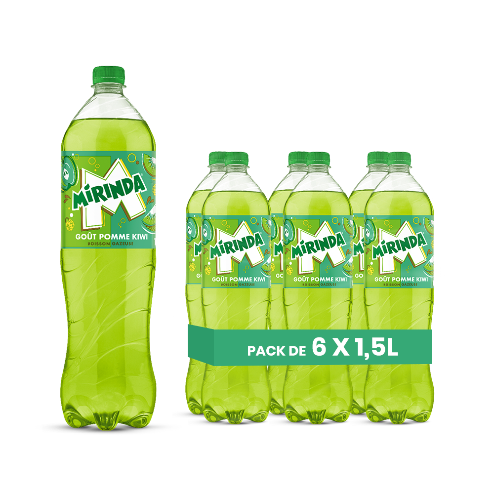 Mirinda Pomme Kiwi – Pack de 6 Bouteilles (6 x 1,5L) | Saveur Unique et Rafraîchissante