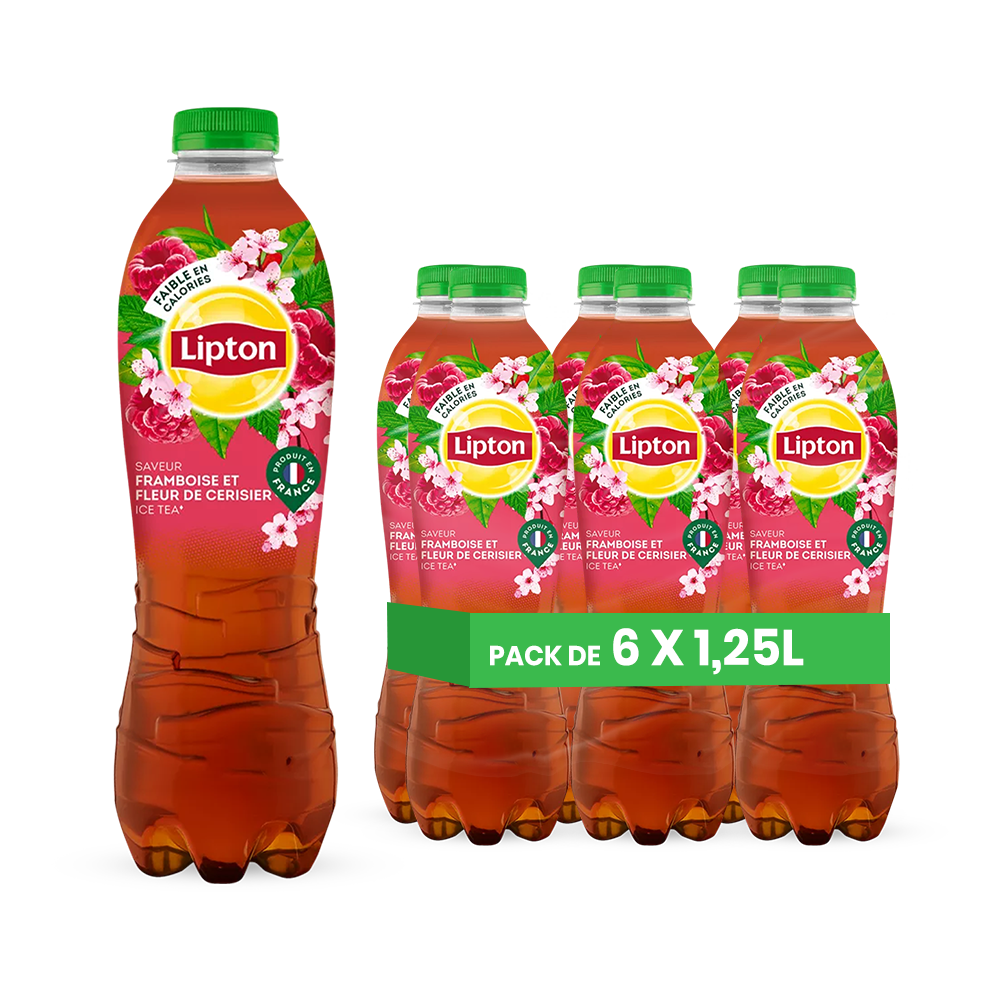 Lipton Ice Tea Framboise & Fleur de Cerisier Pack 6 x 1,25L – Thé Glacé Floral