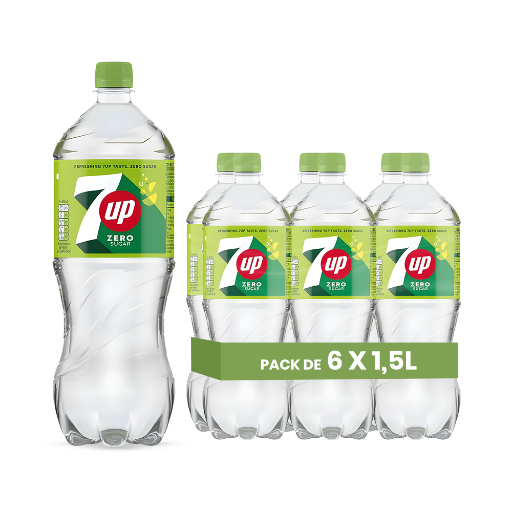 7UP Saveur Zero Sugar Pack 6 x 1,5L – Soda Sans Sucre Citron Vert