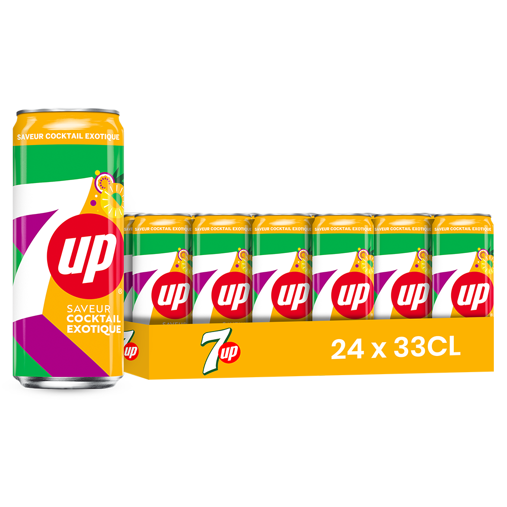 7UP Cocktail Exotique – Pack de 24 Canettes (24 x 33cl) | Saveur Tropicale Sans Alcool