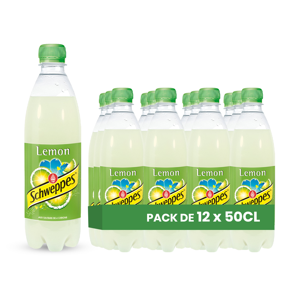 Schweppes Lemon – Pack of 12 Bottles 50CL | Sparkling Lemon Drink
