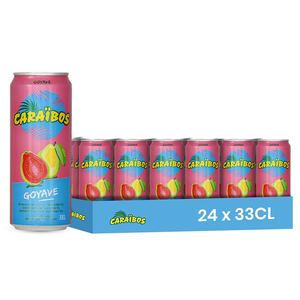 Caraïbos Goyave – Pack de 24 Canettes (24 x 33cl) | Jus Exotique à la Goyave