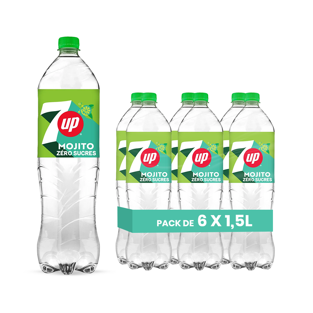 7UP Mojito Zero – Pack de 6 Bouteilles (6 x 1,5L) | Citron Vert & Menthe Sans Sucres