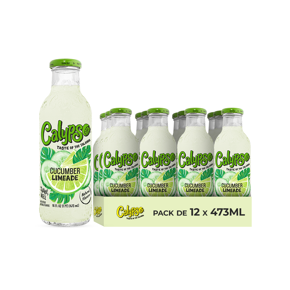 Calypso Cucumber Limeade – Pack de 12 Bouteilles 473ML | Limonade Concombre Citron Vert