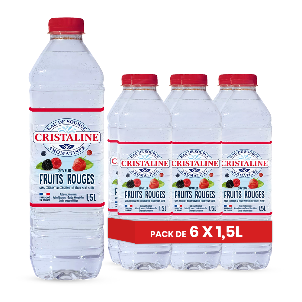 Cristaline Fruits Rouges – Pack de 6 Bouteilles (6 x 1,5L) | Saveurs Rouges Intenses