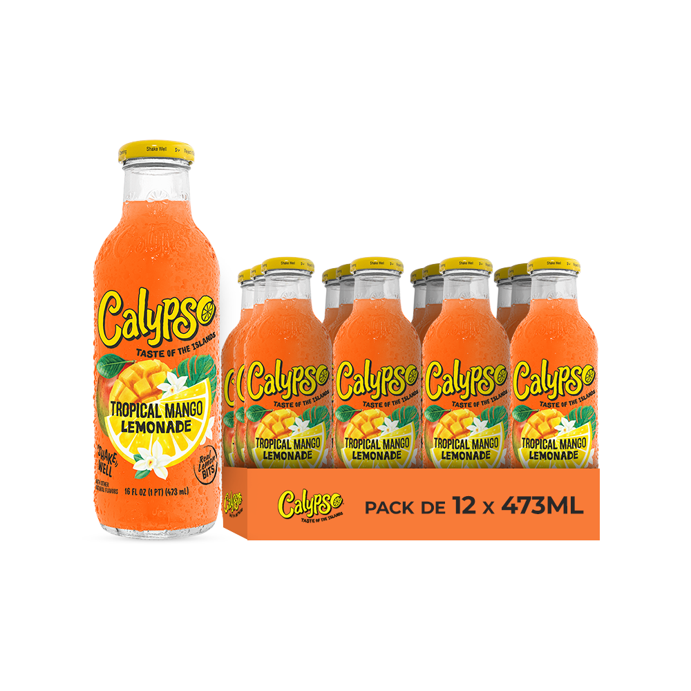 Calypso Tropical Mango Lemonade – Pack de 12 Bouteilles 473ML | Limonade Mangue Tropicale