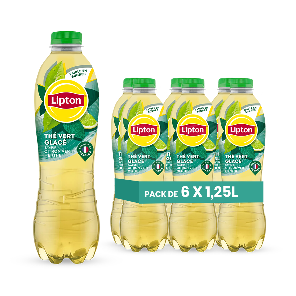 Lipton Ice Tea Citron Vert & Menthe Pack 6 x 1,25L – Thé Glacé Fraîcheur Mentholée