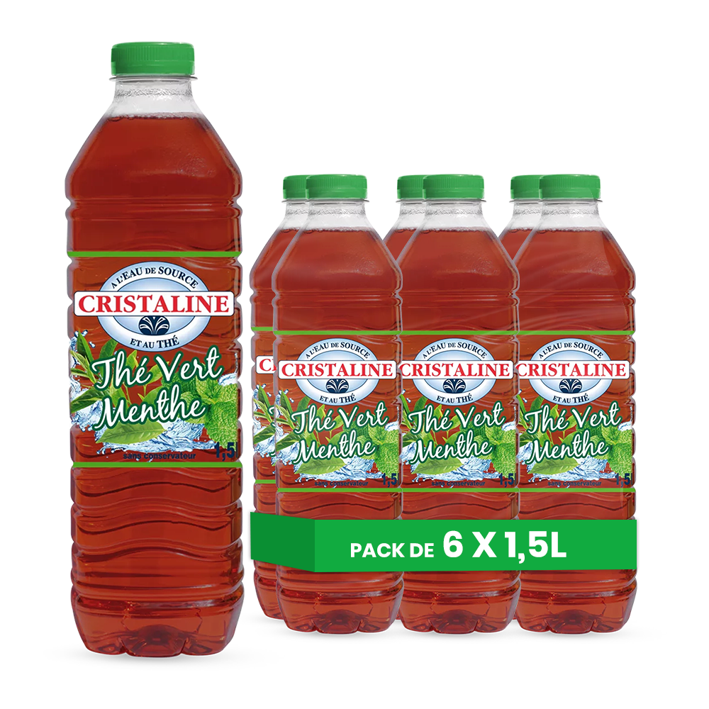 Cristaline Thé Vert Menthe – Pack de 6 Bouteilles (6 x 1,5L) | Thé Glacé Fraîcheur Mentholée