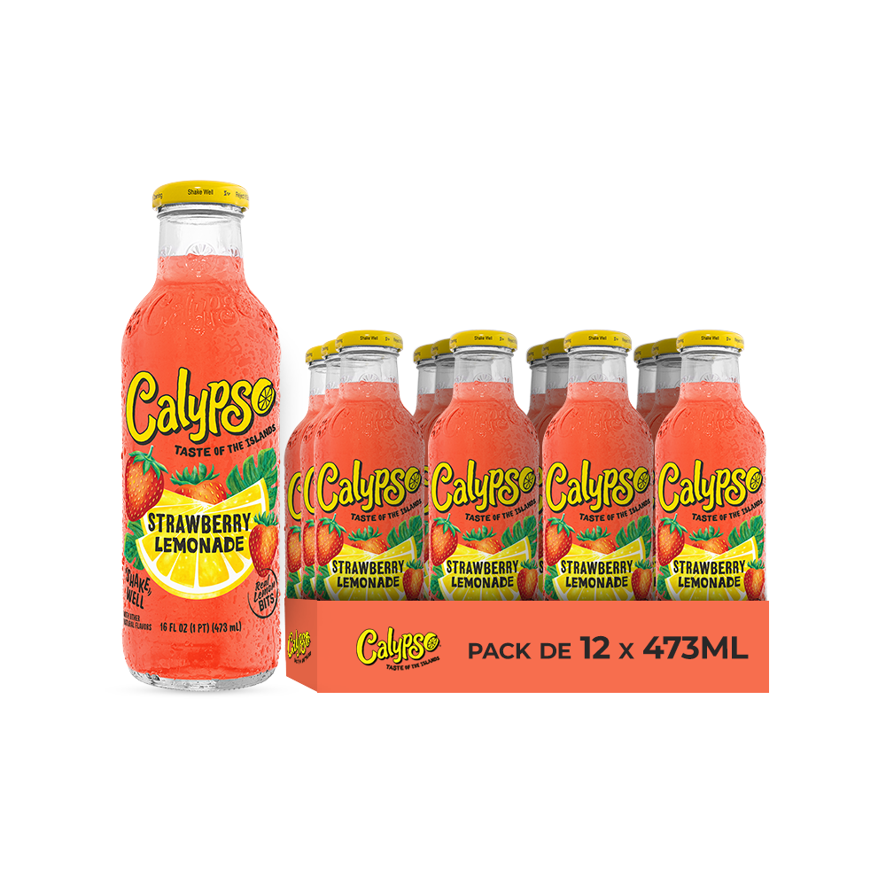 Calypso Strawberry Lemonade – Pack de 12 Bouteilles 473ML | Limonade Fraise Naturelle