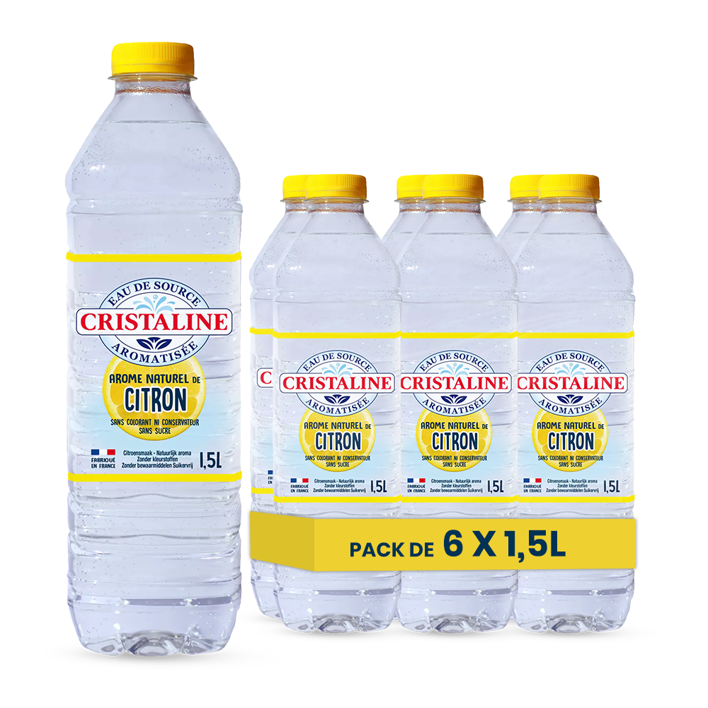 Cristaline Jus de Citron – Pack de 6 Bouteilles (6 x 1,5L) | Grand Format Saveur Citron