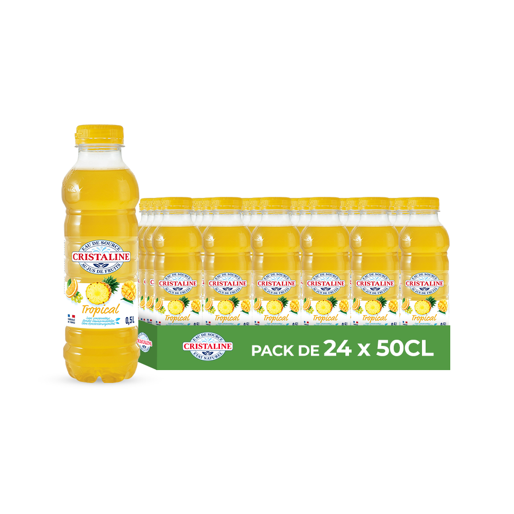 Cristaline Tropical – Pack de 24 Bouteilles (24 x 50cl) | Eau Aromatisée Saveur Tropicale