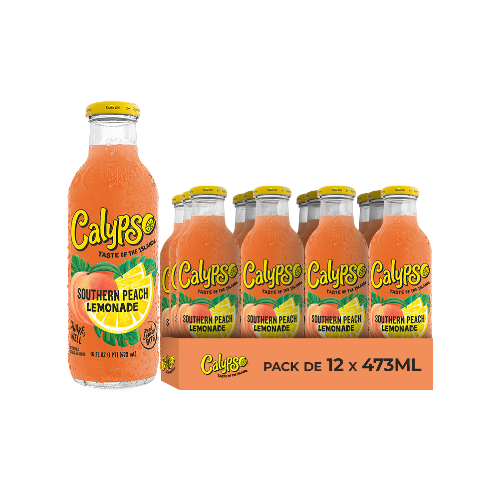 Calypso Southern Peach Lemonade – Pack de 12 Bouteilles 473ML | Limonade Pêche du Sud