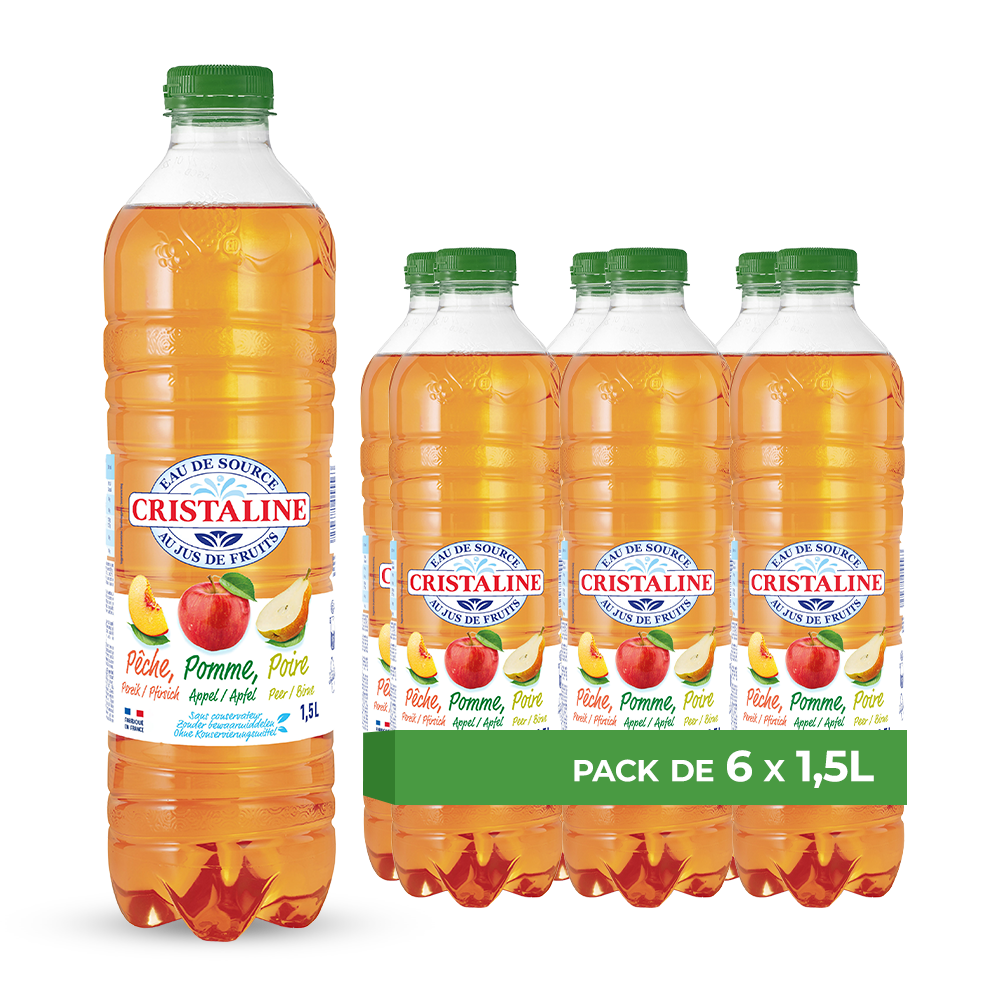 Cristaline Jus Pomme Poire Pêche – Pack de 6 Bouteilles (6 x 1,5L) | Jus Doux & Fruité