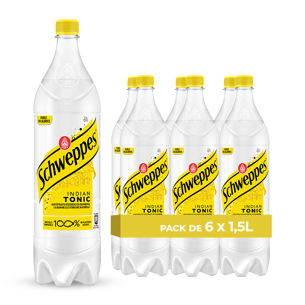 Schweppes Indian Tonic – Pack of 6 Bottles 1.5L | Indian Tonic Water Large Bottle