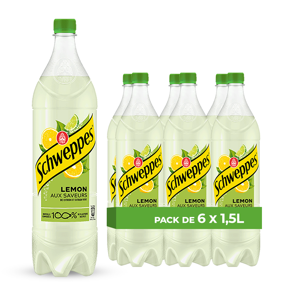 Schweppes Lemon – Pack of 6 1.5L Bottles | Sparkling Lemon Drink Large Bottle