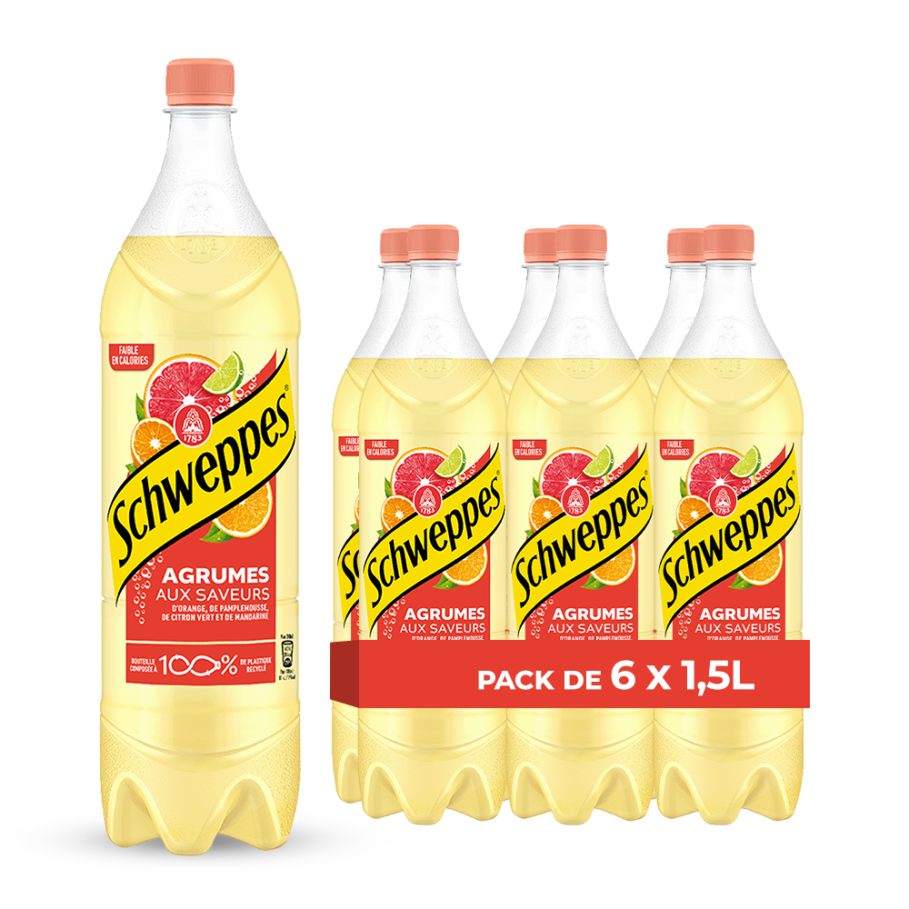 Schweppes Citrus – Pack of 6 1.5L Bottles | Sparkling Citrus Flavored Drink