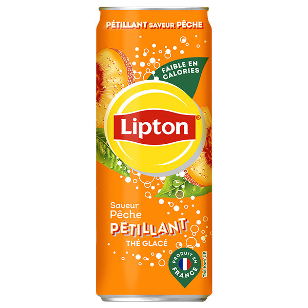 Lipton Ice Tea Pêche Pétillant Pack 24 x 33CL Slim – Boisson Thé Gazeuse Pêche