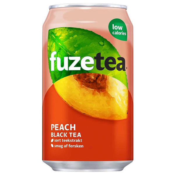 Fuze Tea Pêche (DK) – Pack de 24 Canettes (24 x 33cl) | Thé Glacé Fruitée