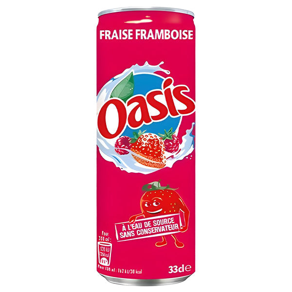 Oasis Fraise Framboise – Pack de 24 Canettes (24 x 33cl) | Boisson aux Fruits Rouges